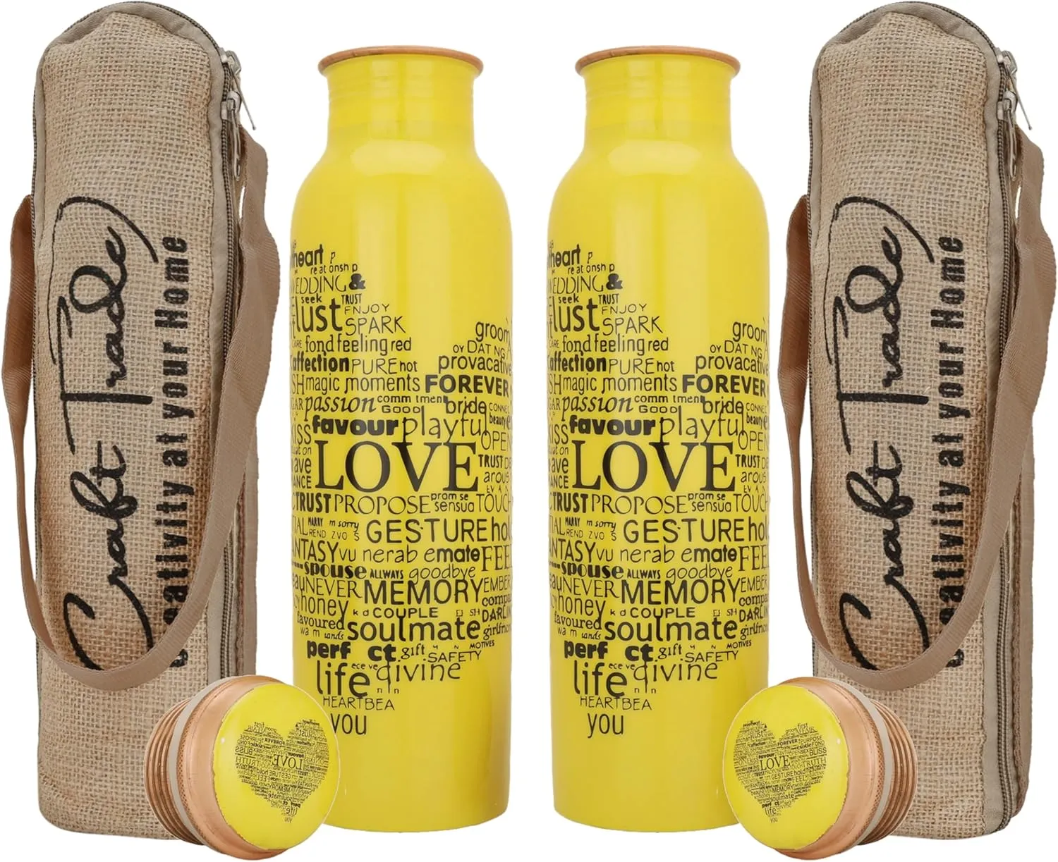 Craft Trade Printed Pure Copper Bottle with Lid and Carry Bag for Drinking Water BPA Free Leak Proof Boosts Immunity, Supports Digestive & Ayurveda Inspired 34oz - 1 Litre