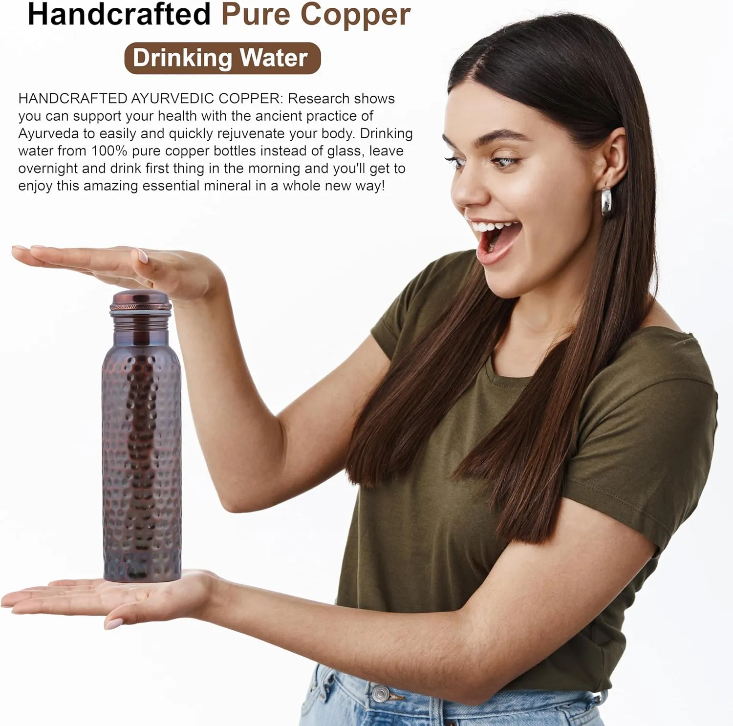 Craft Trade Pure Copper Bottle with Lid and Carry Bag for Drinking Water BPA Free Leak Proof Boosts Immunity, Supports Digestive & Liver Health, Ayurveda 34oz - 1 Litre Black