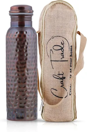 Craft Trade Pure Copper Bottle with Lid and Carry Bag for Drinking Water BPA Free Leak Proof Boosts Immunity, Supports Digestive & Liver Health, Ayurveda 34oz - 1 Litre Black