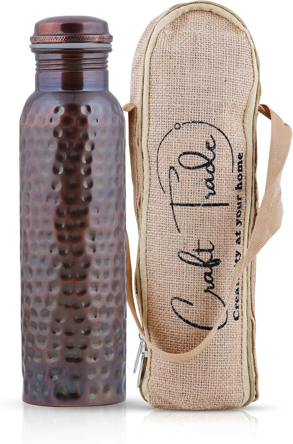 Craft Trade Pure Copper Bottle with Lid and Carry Bag for Drinking Water BPA Free Leak Proof Boosts Immunity, Supports Digestive & Liver Health, Ayurveda 34oz - 1 Litre Black