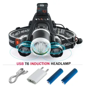 cree xml 3*T6 LED Headlamp Motion Sensor headlight Waterproof USB Lantern Headlamp 18650 Battery Fishing Camping torch hunting