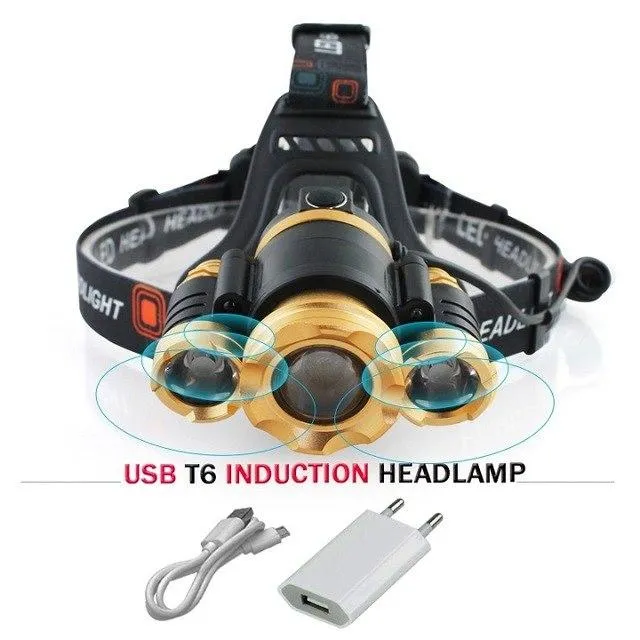 cree xml 3*T6 LED Headlamp Motion Sensor headlight Waterproof USB Lantern Headlamp 18650 Battery Fishing Camping torch hunting