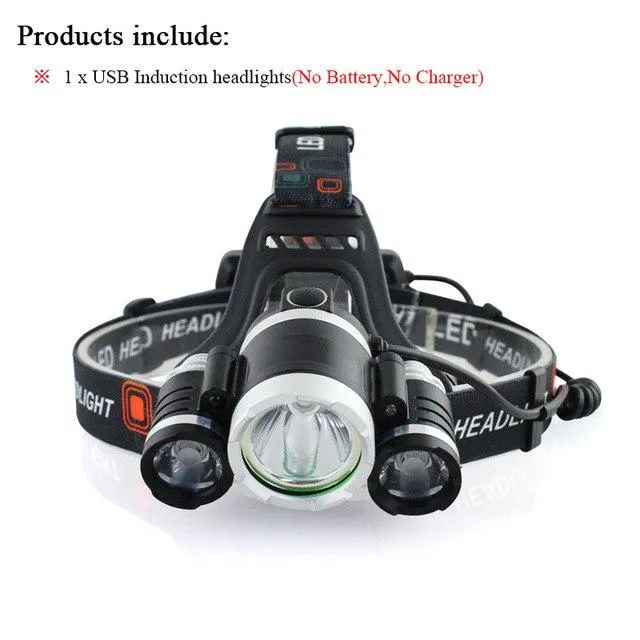 cree xml 3*T6 LED Headlamp Motion Sensor headlight Waterproof USB Lantern Headlamp 18650 Battery Fishing Camping torch hunting