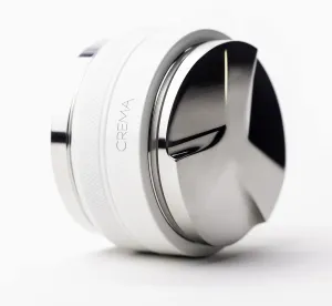 Crema Coffee Products - 58mm 2-in-1 Tamper & Distributor - White - Beautiful Espresso Hand Tampers, White