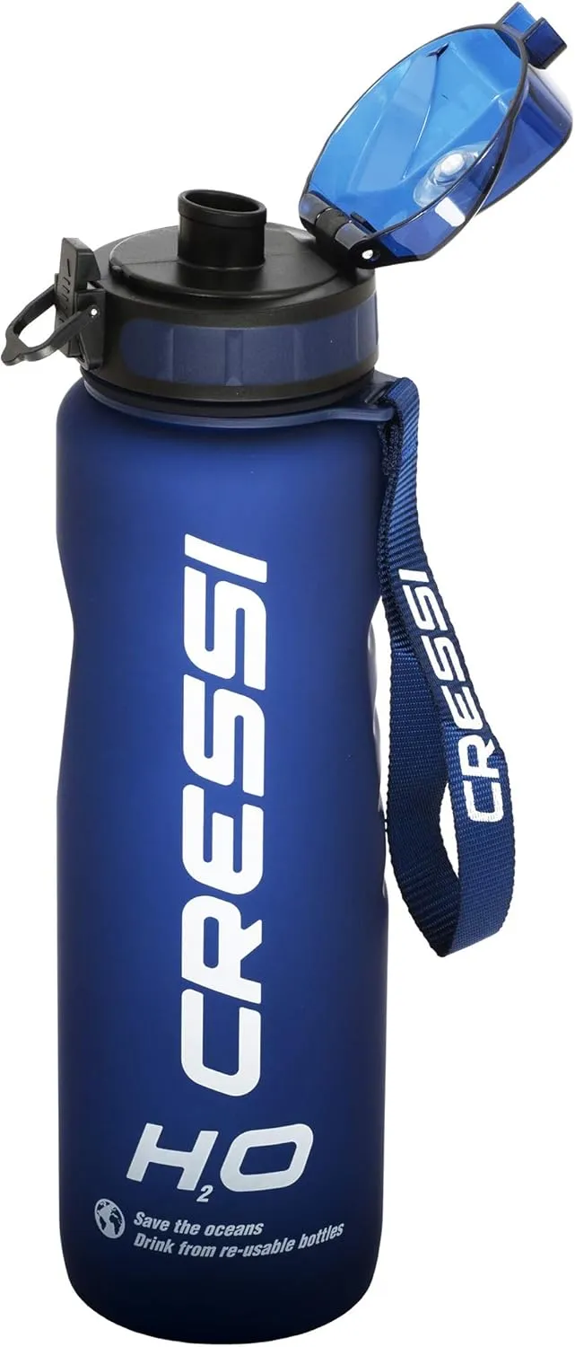 Cressi H2O Frosted Drinking Flask - One Click Opening, Lanyard for Easy Carrying, Filter for Ice and Fruit - 600 ml / 1000 ml - BPA Free - Designed in Italy