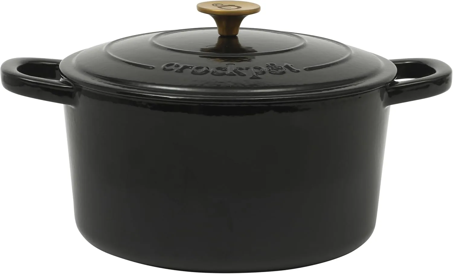 Crock Pot Artisan 7-Quart Round Cast Iron Dutch Oven With Lid - Black W/Gold Knob