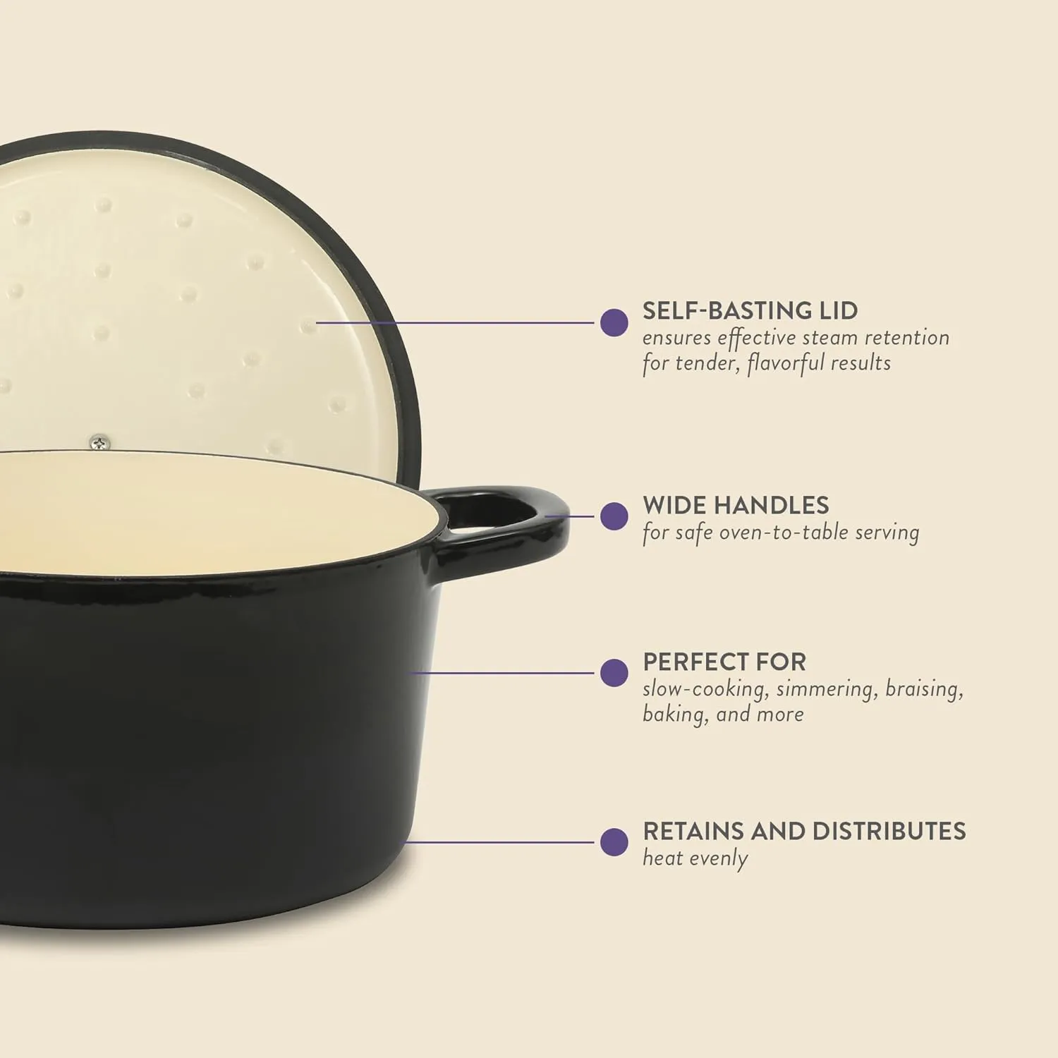 Crock Pot Artisan 7-Quart Round Cast Iron Dutch Oven With Lid - Black W/Gold Knob