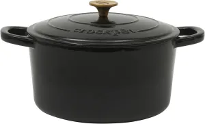 Crock Pot Artisan 7-Quart Round Cast Iron Dutch Oven With Lid - Black W/Gold Knob