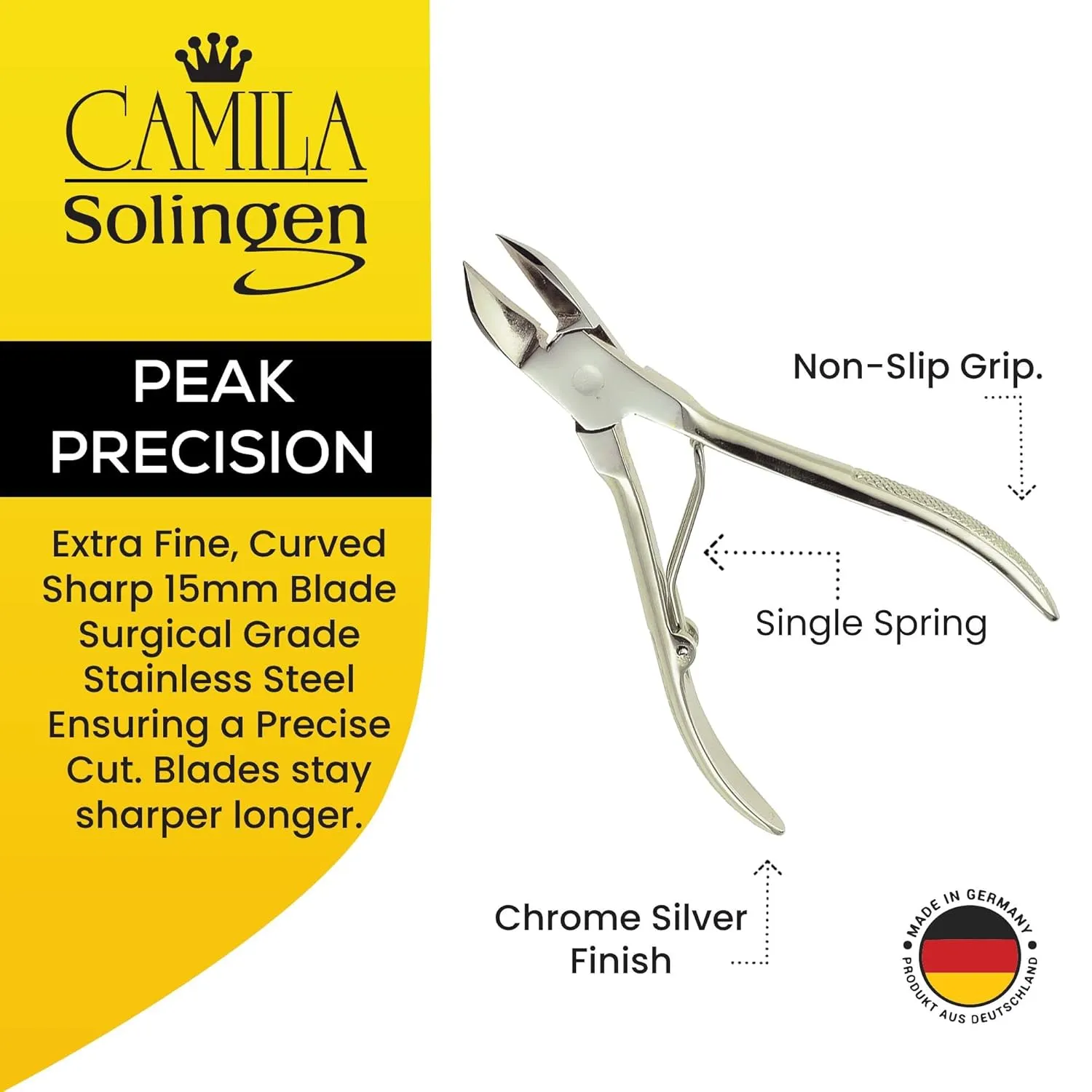 CS12-CS18 Professional 4" Fingernail Toenail Nipper/Clipper/Cutter Manicure and Pedicure Heavy Duty Super Sharp Curved Stainless Steel 15mm Blade Solingen Germany (Silver   Nail File)