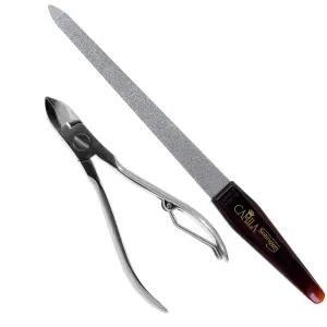 CS12-CS18 Professional 4" Fingernail Toenail Nipper/Clipper/Cutter Manicure and Pedicure Heavy Duty Super Sharp Curved Stainless Steel 15mm Blade Solingen Germany (Silver   Nail File)