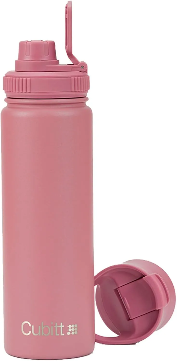 Cubitt Insulated Sports Hydro Water Bottle 24 oz, 2 Lids (Coffee Lid and Wide Mouth Twist Sports Lid), Stainless Steel, Double Walled. Cold for up to 24 hours, Hot for up to 12 hours Burgundy