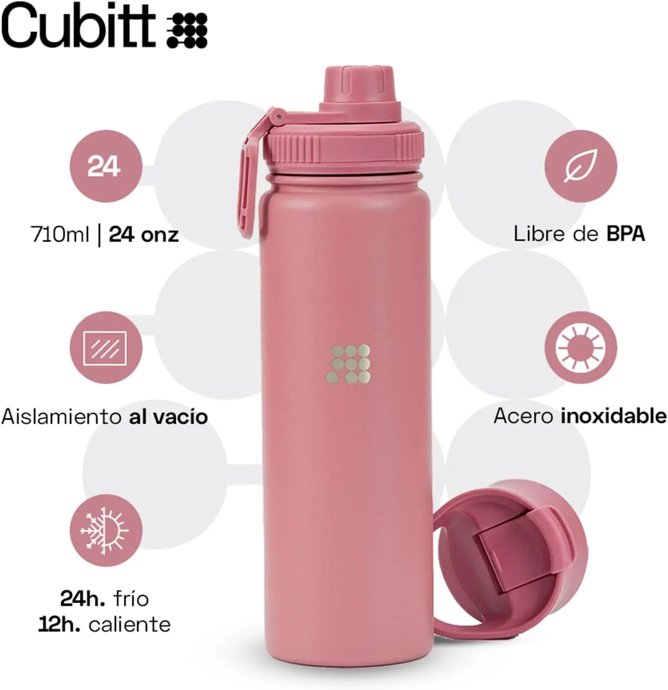 Cubitt Insulated Sports Hydro Water Bottle 24 oz, 2 Lids (Coffee Lid and Wide Mouth Twist Sports Lid), Stainless Steel, Double Walled. Cold for up to 24 hours, Hot for up to 12 hours Burgundy