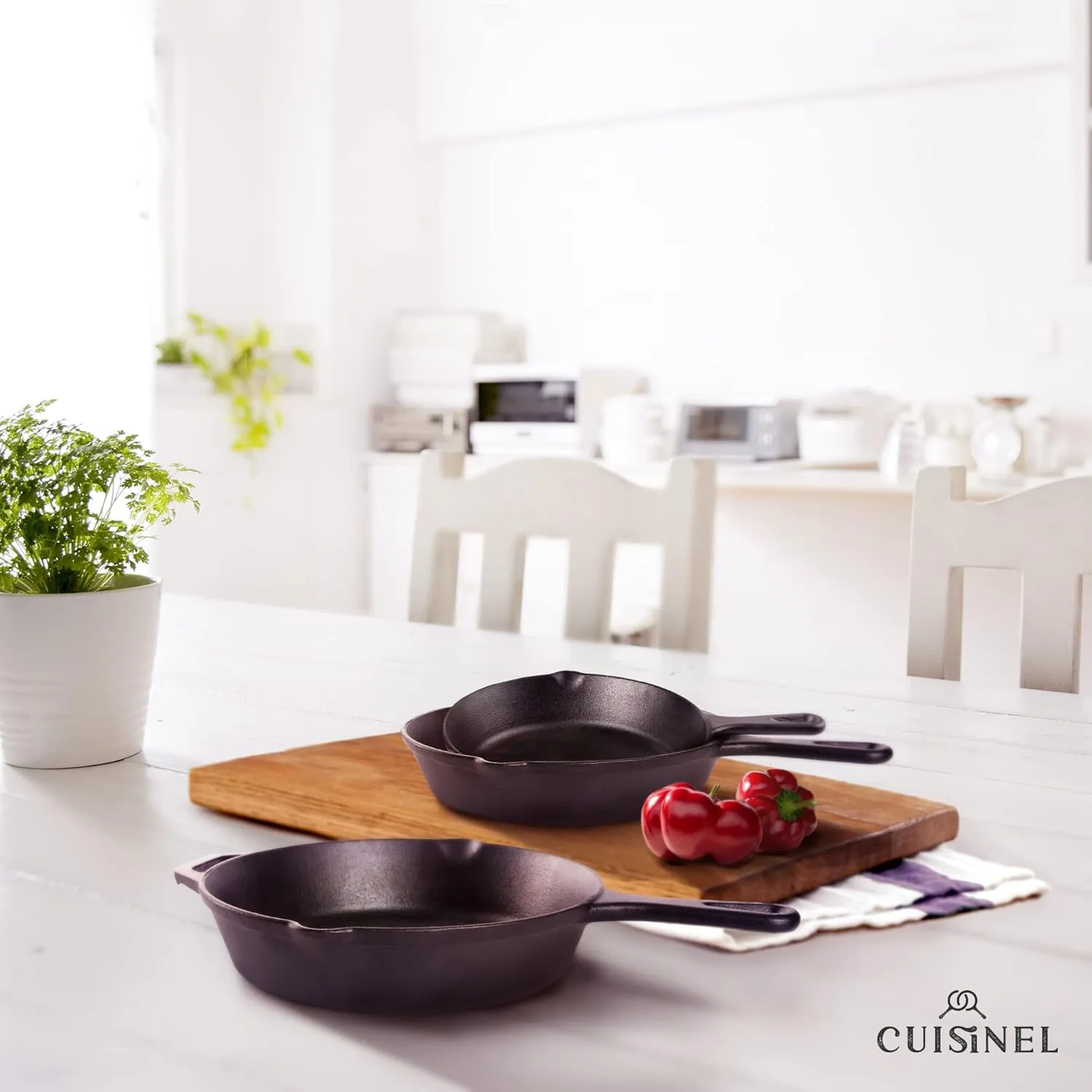 Cuisinel Cast Iron Skillets Set - 12"   10"   8"-Inch Pre-Seasoned Frying Pans   Silicone Handle Grip Covers - Use Indoor/Outdoor, Oven, Grill, Stove, BBQ, Camp Fire, Induction Kitchen Cookware
