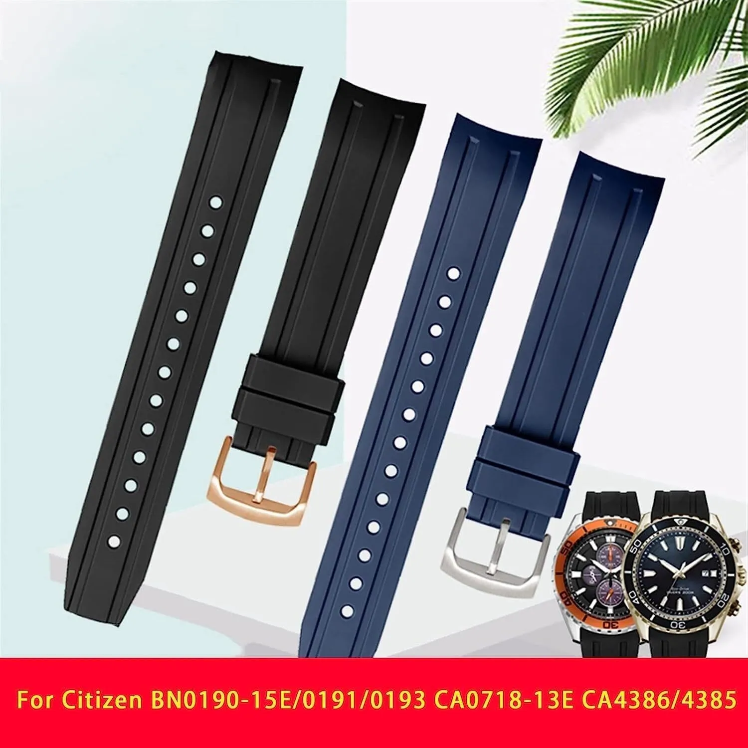 Curved Interfaces Rubber WatchBand For Citizen BN0190-15E/0191/0193 CA0718-13E CA4386/4385 Men Watch Replacement Bracelet Accessories
