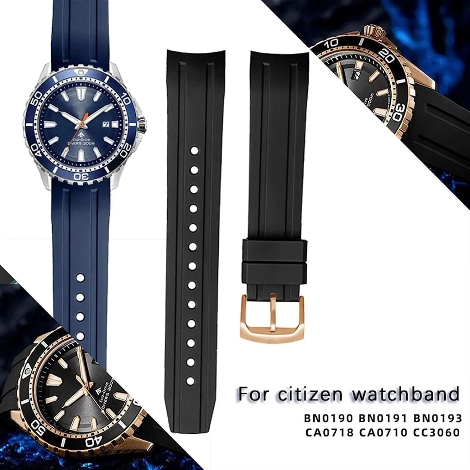 Curved Interfaces Rubber WatchBand For Citizen BN0190-15E/0191/0193 CA0718-13E CA4386/4385 Men Watch Replacement Bracelet Accessories
