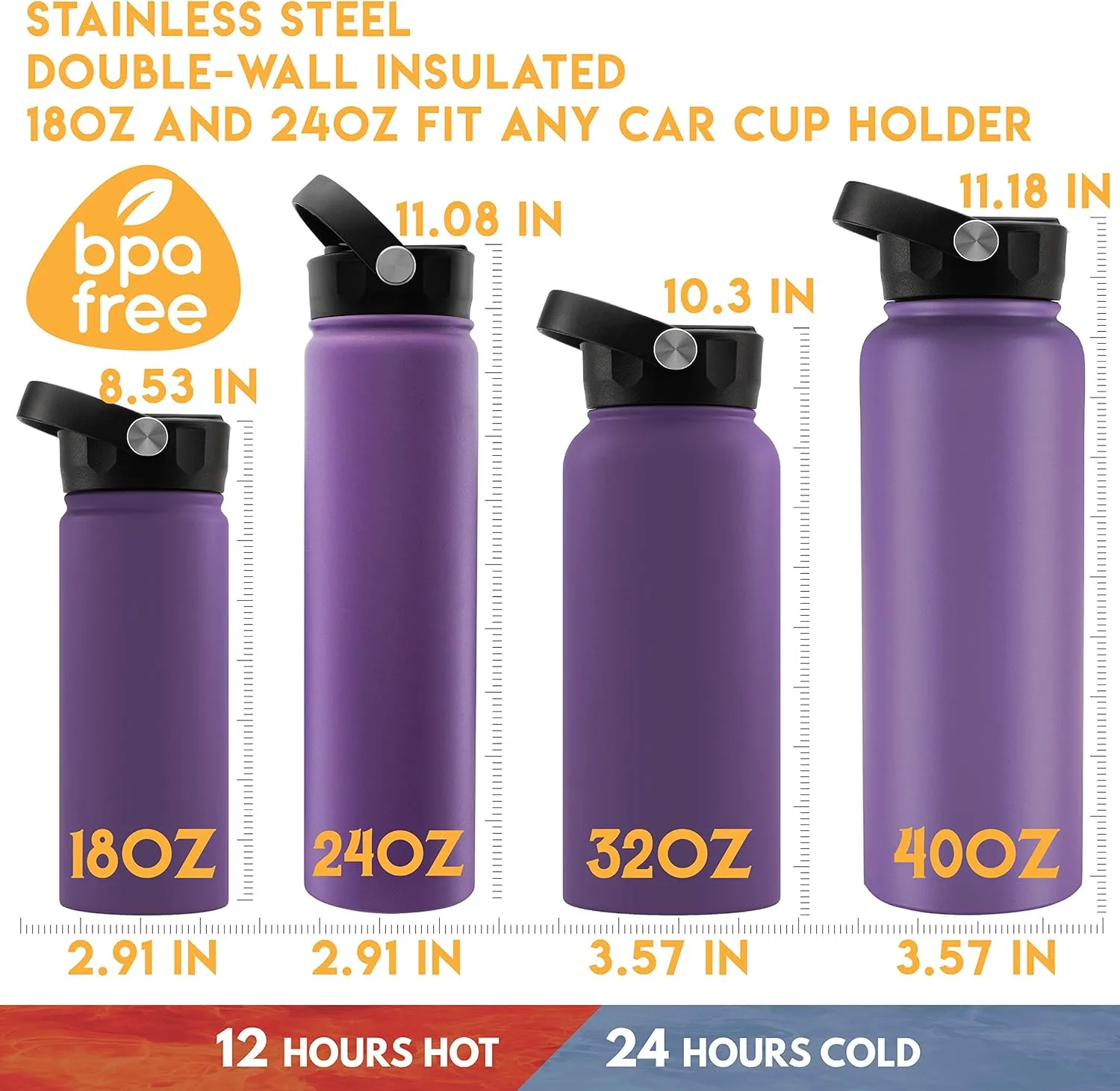 Custom Water Bottle w Straw Lid & Handle - 24 oz, Blue - Personalized Double-Wall Vacuum-Insulated Sports Water Bottle w Name, Text | Laser Engraved Water Bottle with 3 sizes, 12 designs & 9 color