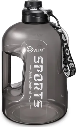 CVLIFE 1 Gallon Water Bottle with Handle, Large Gallon Water Jug with Strap, Big Sports Bottle for Gym, Reusable Black Water Container, 128 oz, Leak Proof, BPA Free
