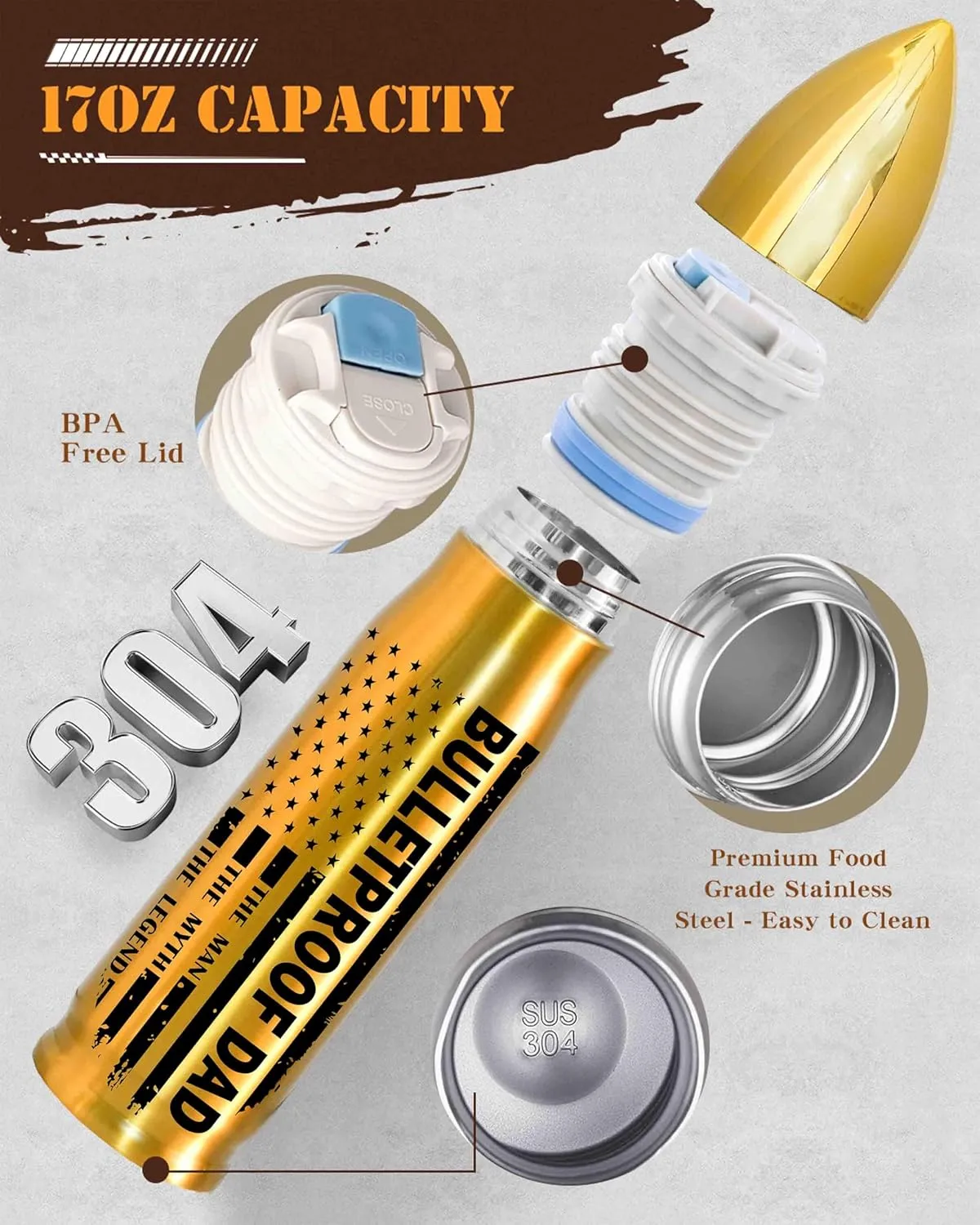 Dad Gifts for Fathers Day from Daughter Wife Son, Unique 17 Oz Best Dad Ever Bullet Tumbler Gifts for Dad Who Wants Nothing, Cool Bulletproof Thermos, Father's Day Presents for Stepdad, Husband, Papa