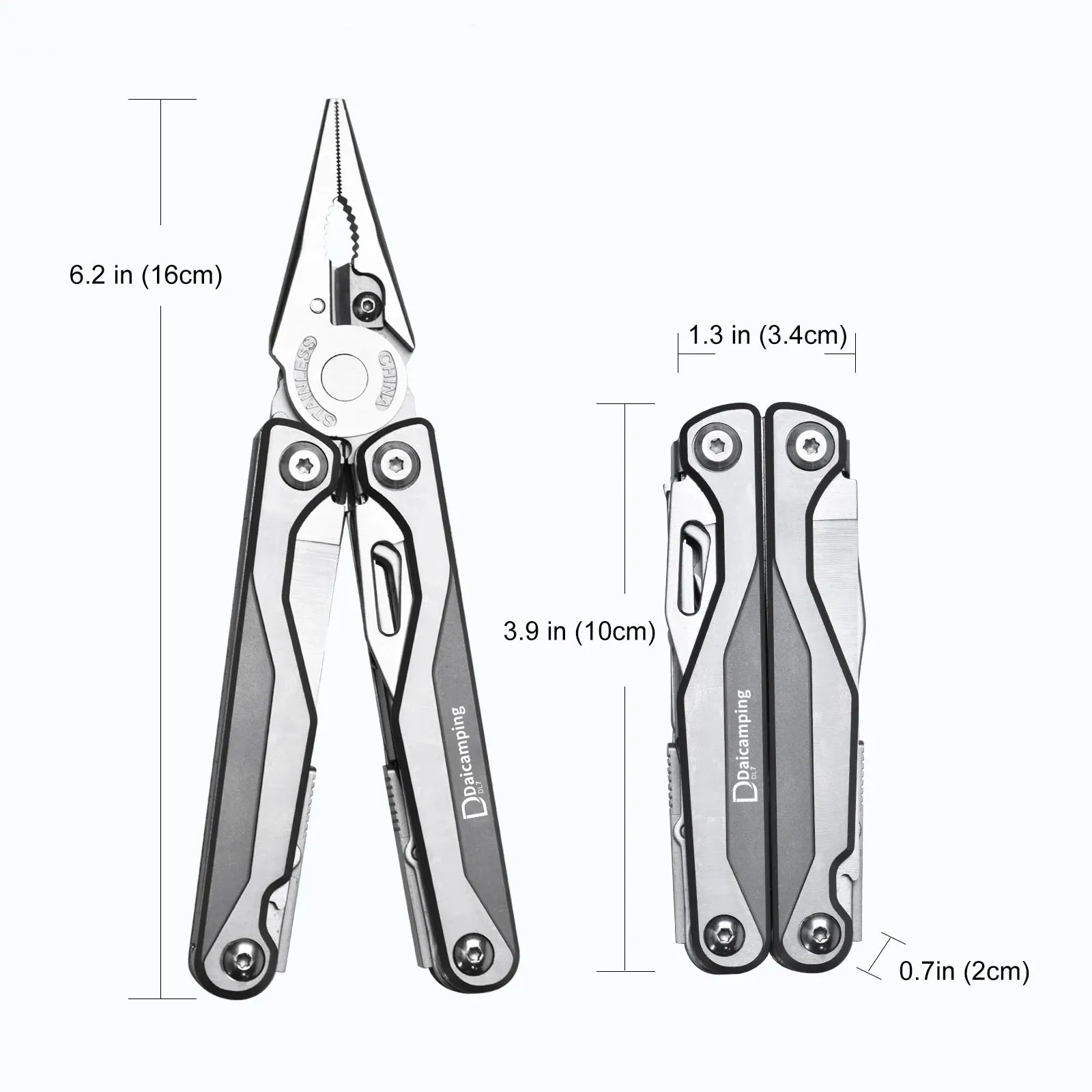 DAICAMPING DL7 Multi-Tool with Titanium Alloy Handle, Folding Knife, Pliers, and Scissors for Camping