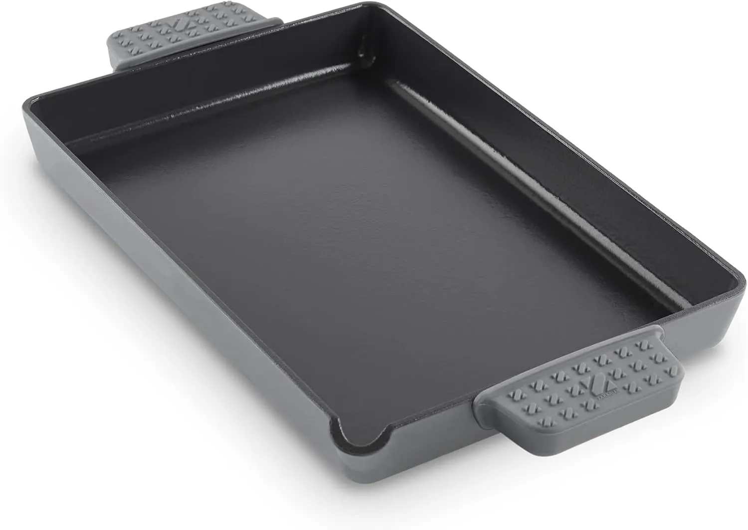 DASH Zakarian by Dash 9"x13" Nonstick Cast Iron Pan with Pour Spout and Removable Silicone Grips for Searing, Baking, Broiling, Grilling and more - Grey