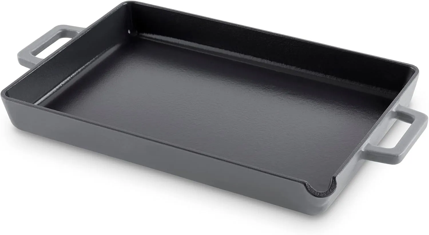 DASH Zakarian by Dash 9"x13" Nonstick Cast Iron Pan with Pour Spout and Removable Silicone Grips for Searing, Baking, Broiling, Grilling and more - Grey