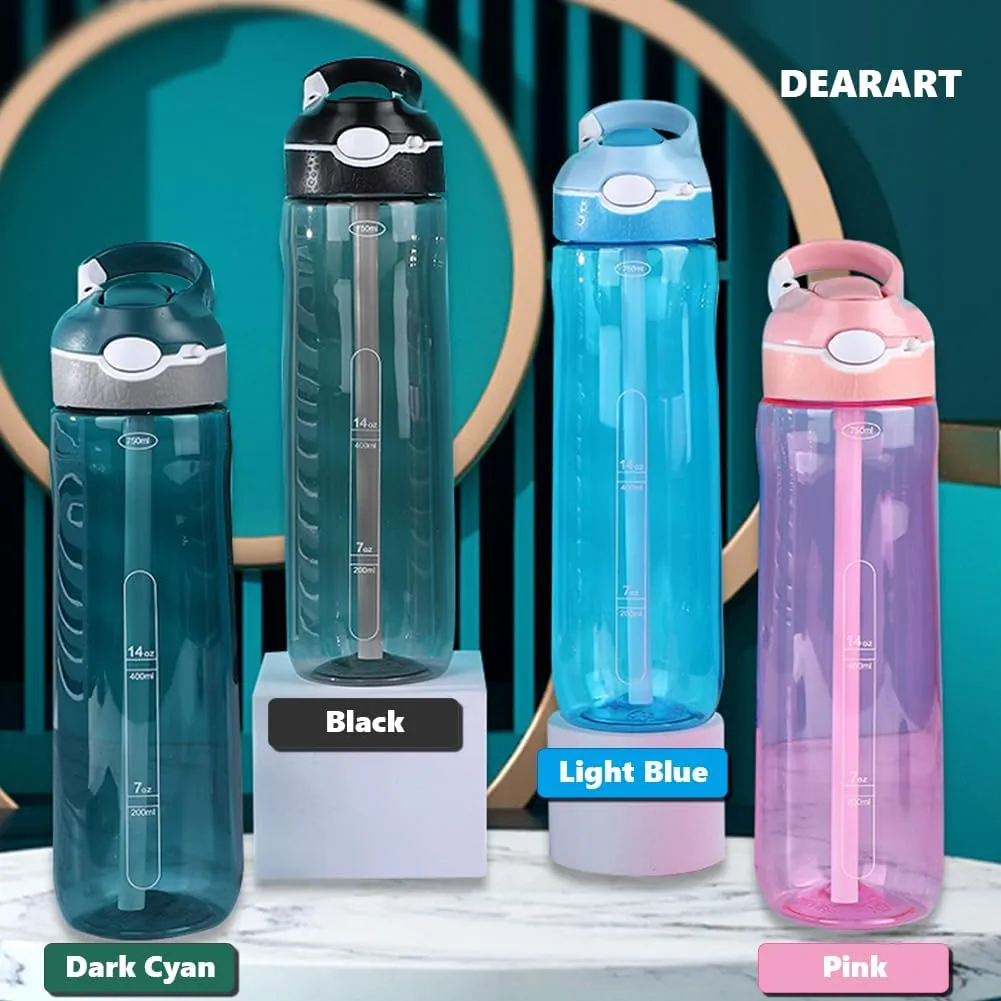 DEARART 2-Pack 24oz Light Blue & Dark Cyan Water Bottles With Straw, Leakproof BPA FREE Hidden Nozzle, Flip Up Lid Has Handle Wide Bottle Easy Clear, Suit Office Outdoor Sports Travel Gym.
