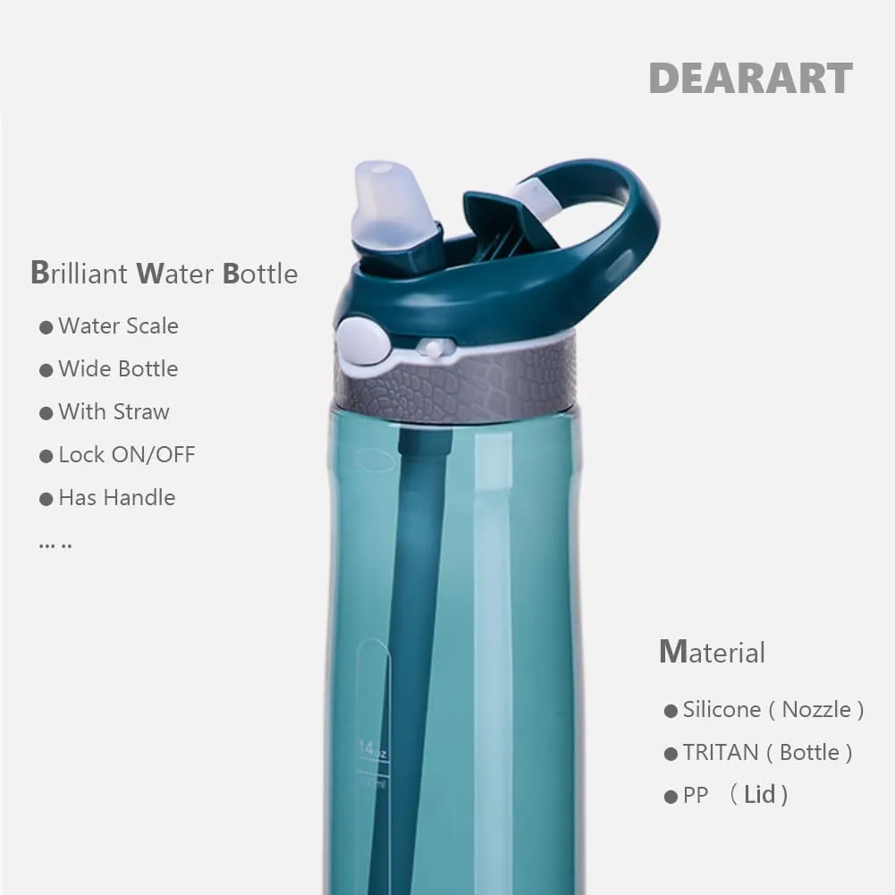 DEARART 2-Pack 24oz Light Blue & Dark Cyan Water Bottles With Straw, Leakproof BPA FREE Hidden Nozzle, Flip Up Lid Has Handle Wide Bottle Easy Clear, Suit Office Outdoor Sports Travel Gym.