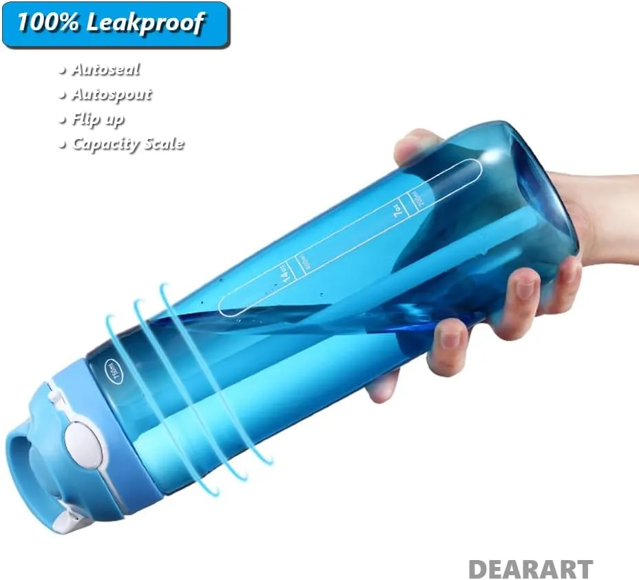 DEARART 2-Pack 24oz Light Blue & Dark Cyan Water Bottles With Straw, Leakproof BPA FREE Hidden Nozzle, Flip Up Lid Has Handle Wide Bottle Easy Clear, Suit Office Outdoor Sports Travel Gym.