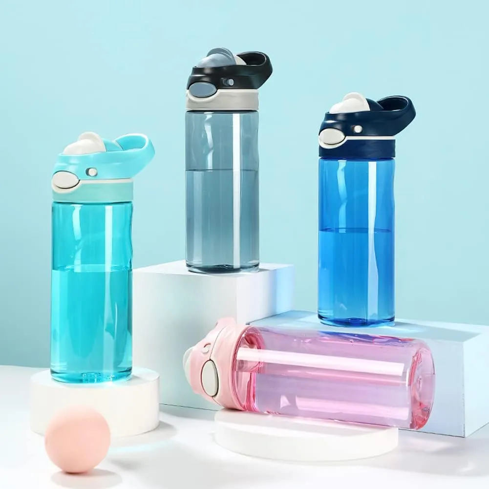 DEARART 2-Pack Blue Water Bottle and Pink Water Bottle, 16oz Capacity Small Clear Bottle No Straw BPA FREE Leakproof Wide Mouth, Has Handle Easy Carried, Suit School, Gym, Sports, Work etc.
