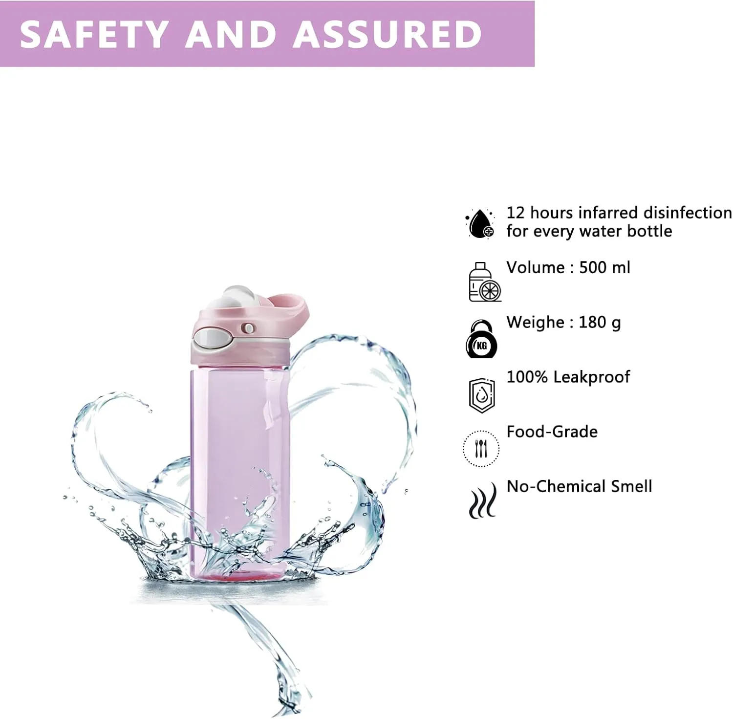 DEARART 2-Pack Blue Water Bottle and Pink Water Bottle, 16oz Capacity Small Clear Bottle No Straw BPA FREE Leakproof Wide Mouth, Has Handle Easy Carried, Suit School, Gym, Sports, Work etc.