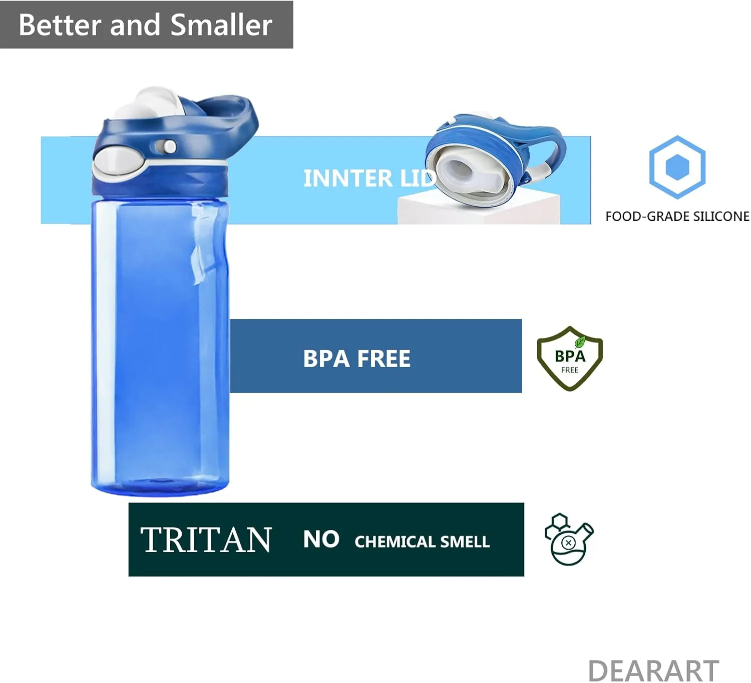DEARART 2-Pack Blue Water Bottle and Pink Water Bottle, 16oz Capacity Small Clear Bottle No Straw BPA FREE Leakproof Wide Mouth, Has Handle Easy Carried, Suit School, Gym, Sports, Work etc.