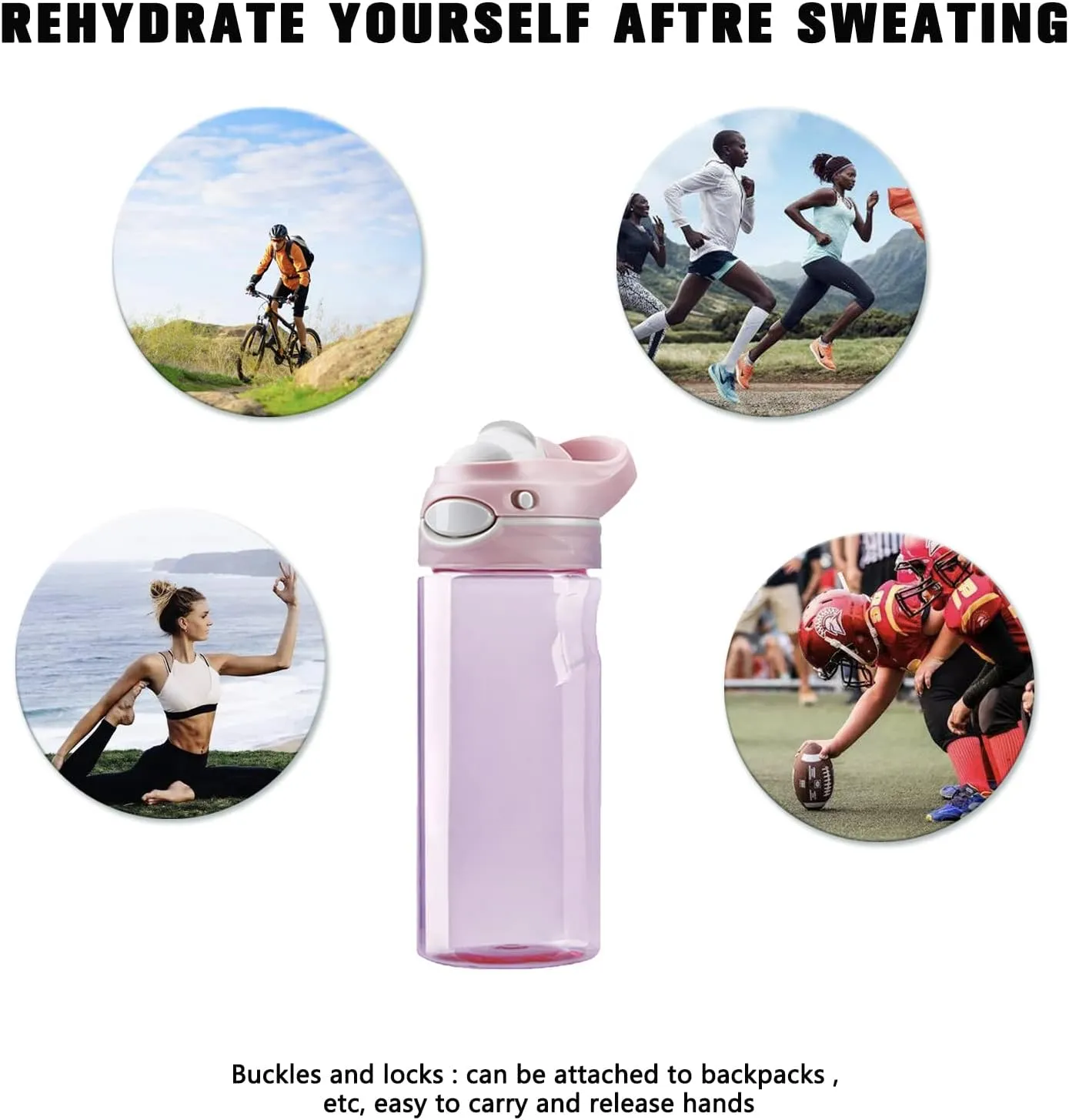 DEARART 2-Pack Blue Water Bottle and Pink Water Bottle, 16oz Capacity Small Clear Bottle No Straw BPA FREE Leakproof Wide Mouth, Has Handle Easy Carried, Suit School, Gym, Sports, Work etc.