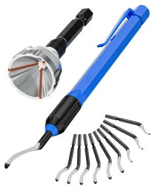 Deburring External Chamfer Tool for Metal and Resin, 3D Printer Tools, Copper Pipe Deburring Tool, PVC Deburring Tool, Equipped with 10 High-Speed Steel Swivel Blades and Drill Bit