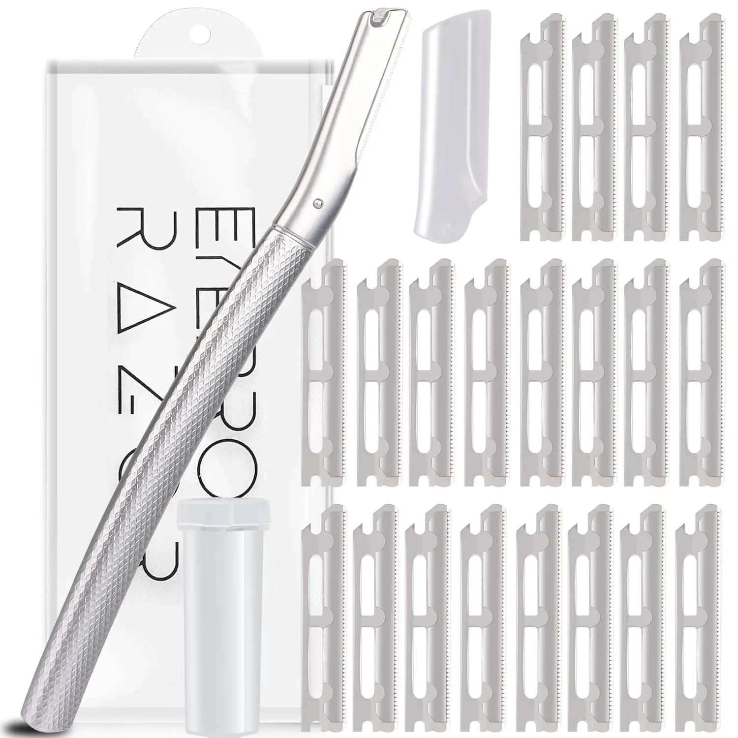 Dermaplaning Tool for Face Exfoliation, with 20 Replaceable Blades (Silver)