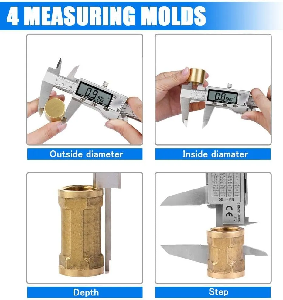 Digital Caliper Measuring Tool, Stainless Steel Vernier Caliper Digital Micrometer with Large LCD Screen, Easy Switch from Inch Metric Fraction, 6 Inch Caliper Tool for DIY/Household