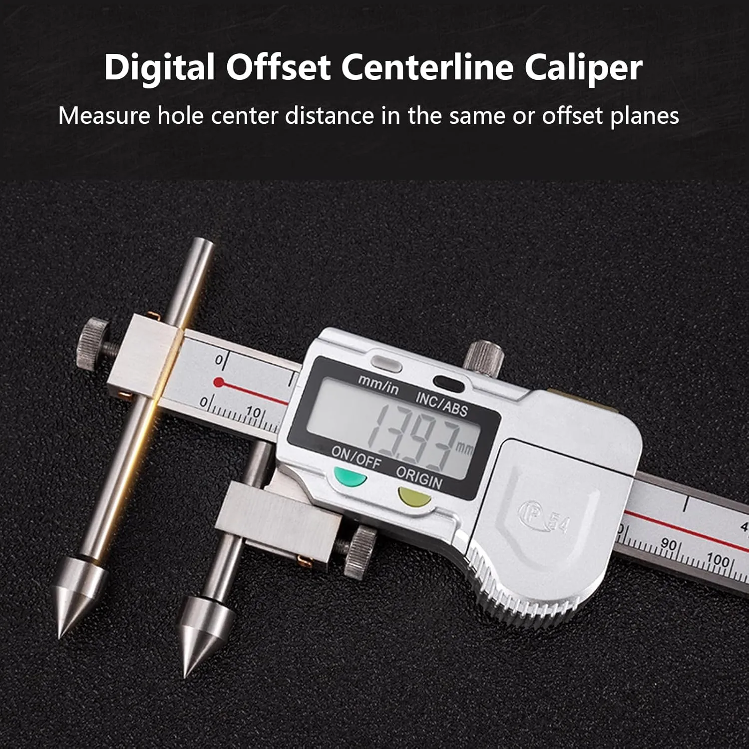 Digital Offset Centerline Caliper Hole Distance Vernier Caliper Cone Probe Hole Center Distance Ruler Measuring Tool Stainless Steel Inch/MM (10-150mm)