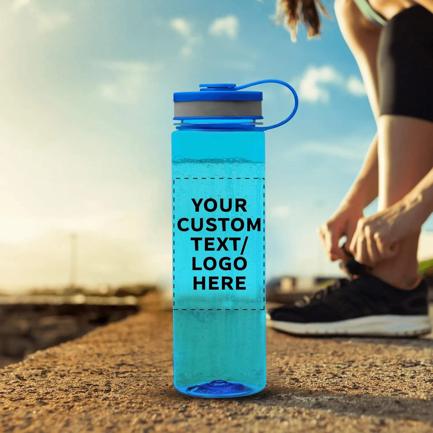 DISCOUNT PROMOS Custom Wide Mouth Water Bottles 26 oz. Set of 10, Personalized Bulk Pack - BPA Free, Great for Gym, Camping, Backpacking, School - Blue