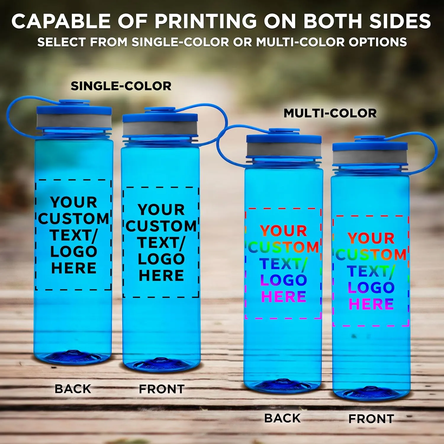 DISCOUNT PROMOS Custom Wide Mouth Water Bottles 26 oz. Set of 10, Personalized Bulk Pack - BPA Free, Great for Gym, Camping, Backpacking, School - Blue
