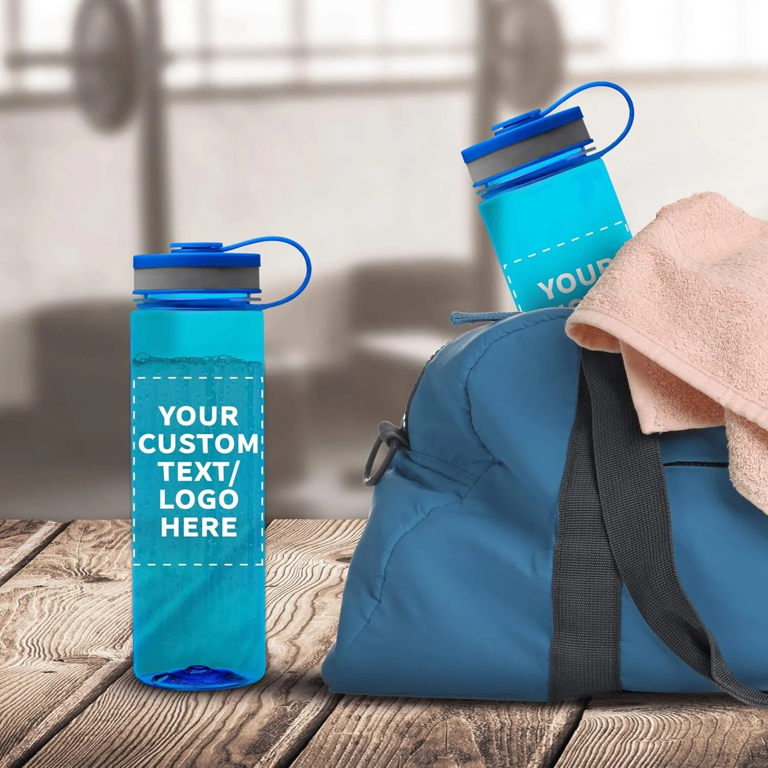 DISCOUNT PROMOS Custom Wide Mouth Water Bottles 26 oz. Set of 10, Personalized Bulk Pack - BPA Free, Great for Gym, Camping, Backpacking, School - Blue