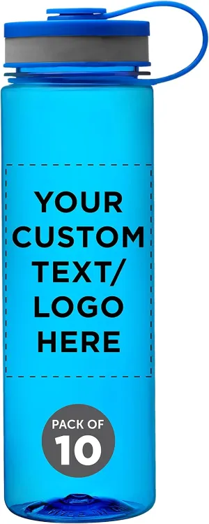 DISCOUNT PROMOS Custom Wide Mouth Water Bottles 26 oz. Set of 10, Personalized Bulk Pack - BPA Free, Great for Gym, Camping, Backpacking, School - Blue