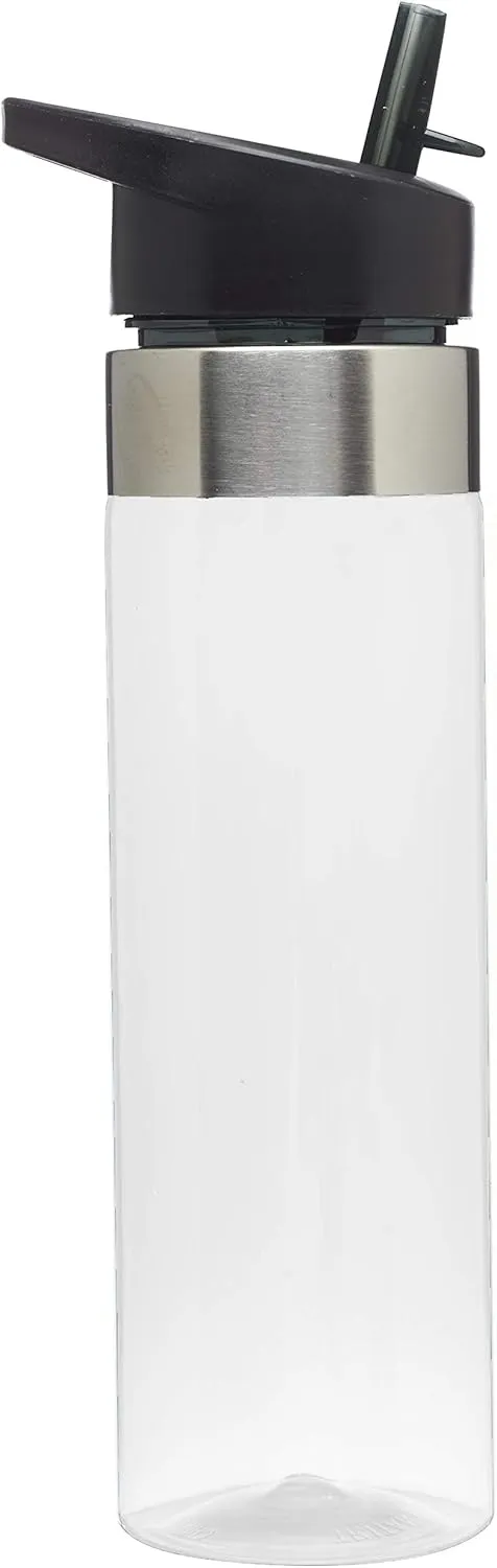 DISCOUNT PROMOS Plastic Water Bottle 24 oz with Inside Straw - BPA Free, Screw-On Cap, Flip Top Nozzle Mechanism - Slim Translucent Body - Eastman Tritan Copolyester - Clear - 10 Pack