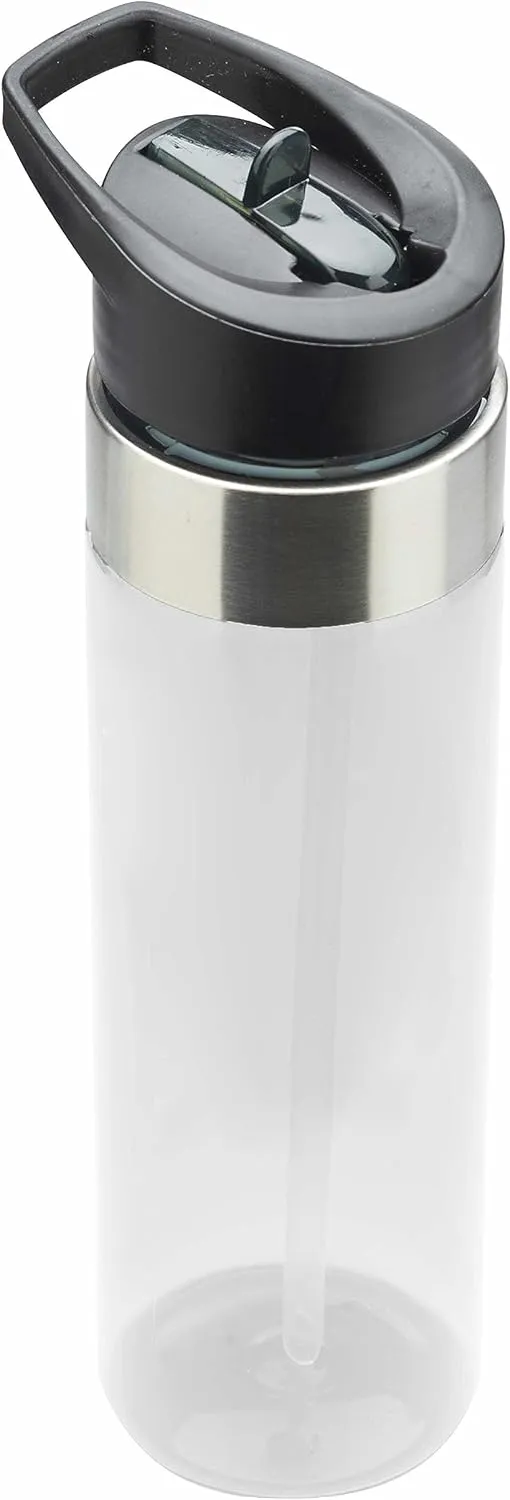 DISCOUNT PROMOS Plastic Water Bottle 24 oz with Inside Straw - BPA Free, Screw-On Cap, Flip Top Nozzle Mechanism - Slim Translucent Body - Eastman Tritan Copolyester - Clear - 10 Pack
