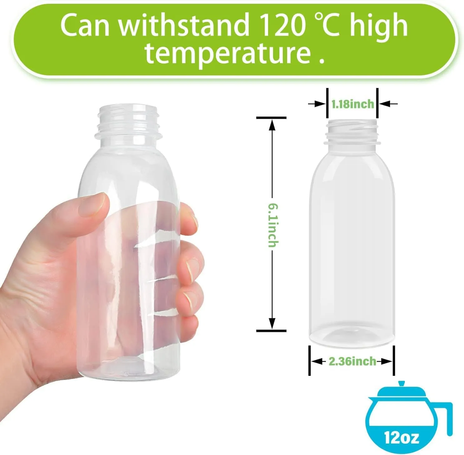 Dishwasher Safe 12oz Plastic Bottles with Caps Reusable BPA Free PP5 Juice Milk Water Smoothie Bottle Heat-Resistant Refillable