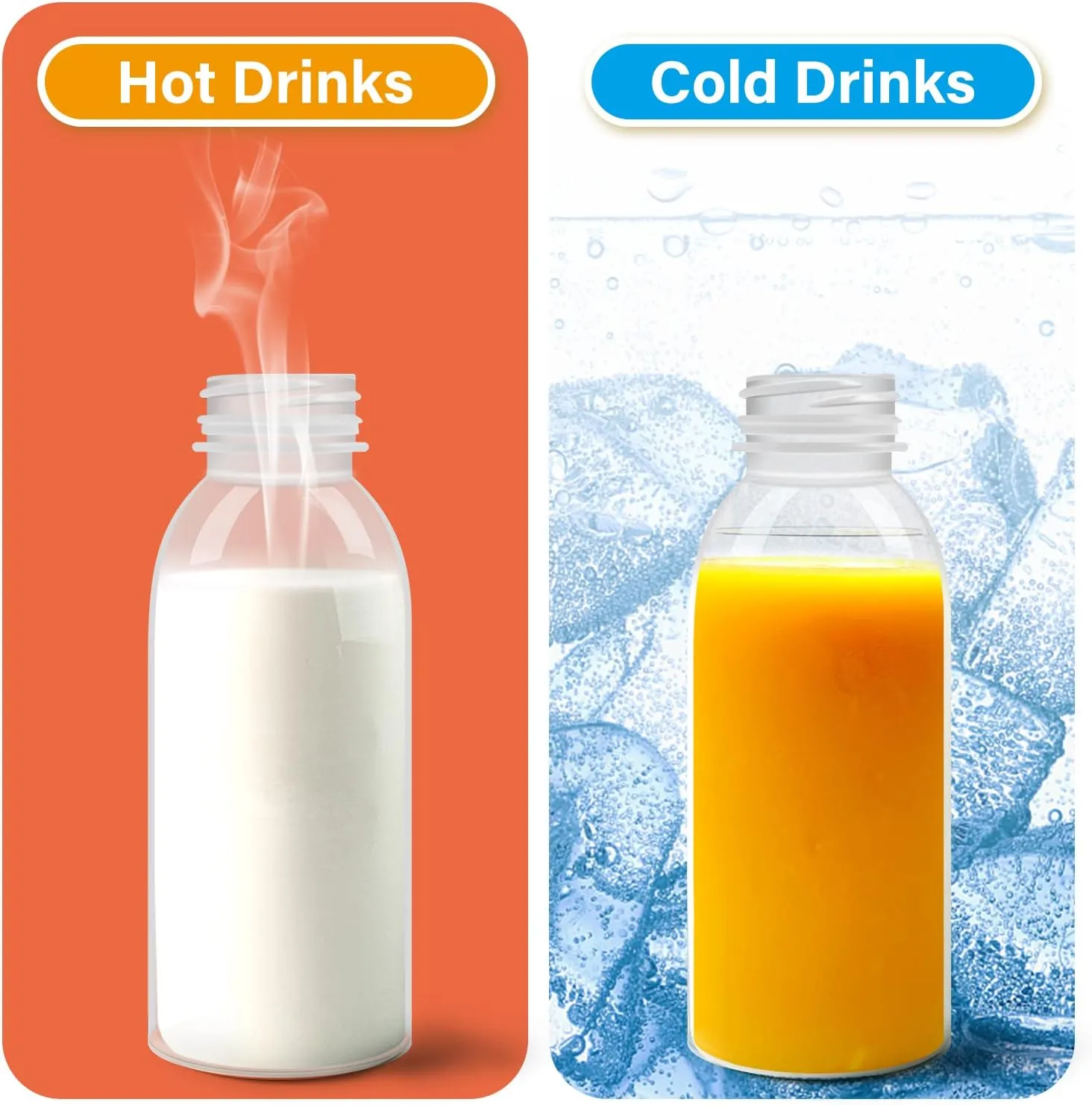 Dishwasher Safe 12oz Plastic Bottles with Caps Reusable BPA Free PP5 Juice Milk Water Smoothie Bottle Heat-Resistant Refillable