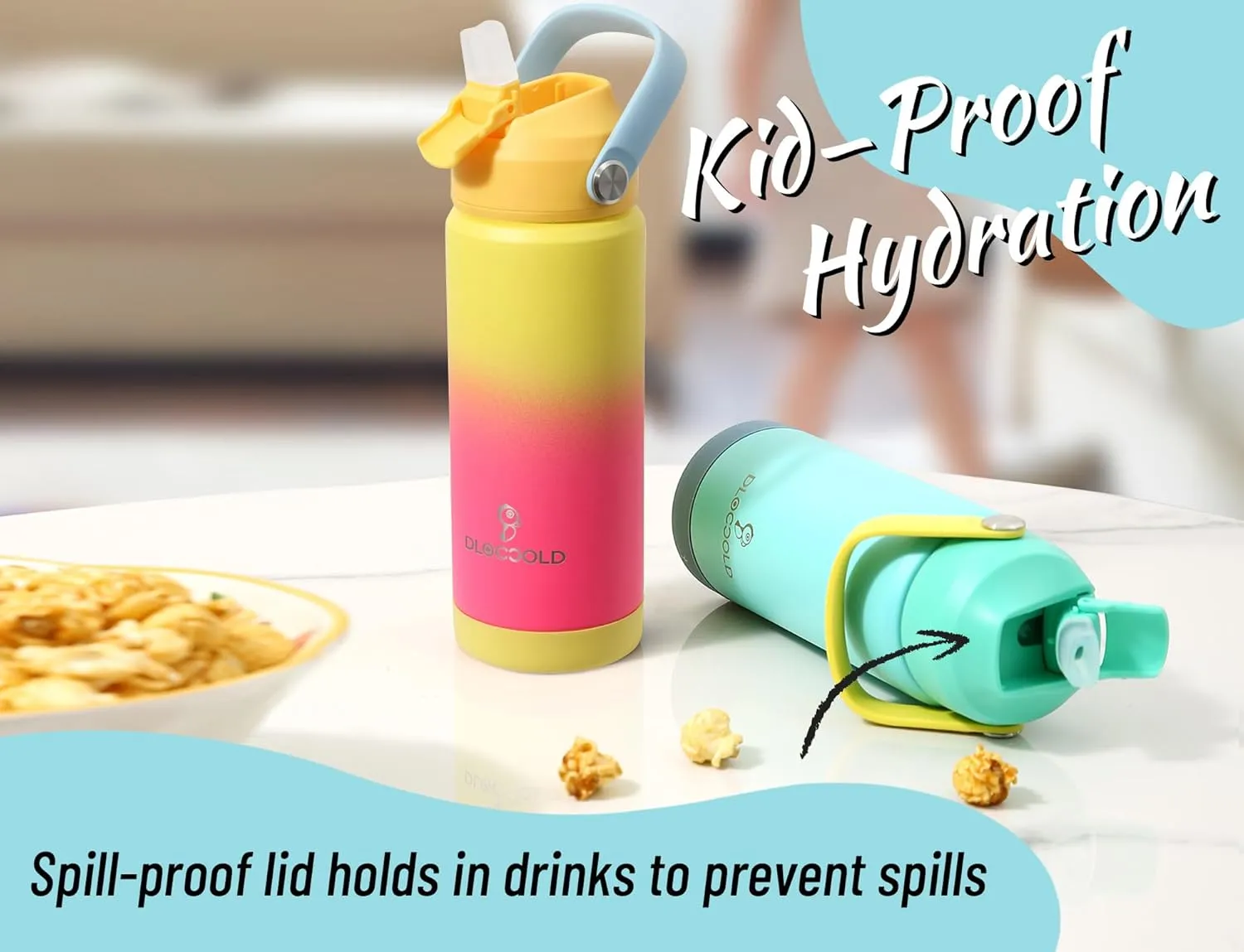 DLOCCOLD 18oz Kids Insulated Water Bottle with Leak Proof Straw Lid, Stainless Steel Water Bottle with Handle & Silicone Boot, Reusable Tumbler for School, Travel, BPA Free, Gift for Boy, Girl