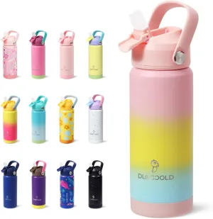DLOCCOLD 18oz Kids Insulated Water Bottle with Leak Proof Straw Lid, Stainless Steel Water Bottle with Handle & Silicone Boot, Reusable Tumbler for School, Travel, BPA Free, Gift for Boy, Girl