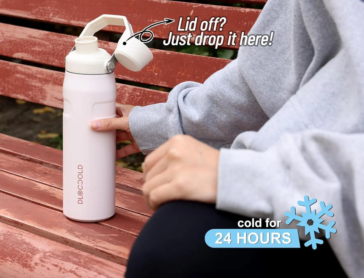 DLOCCOLD 24 OZ Water Bottle with Handle and Angled Spout Lid, Leakproof for Travel & Sports, Double Wall Insulated Stainless Steel Reusable Water Bottle, Wide Mouth QuickFill Design
