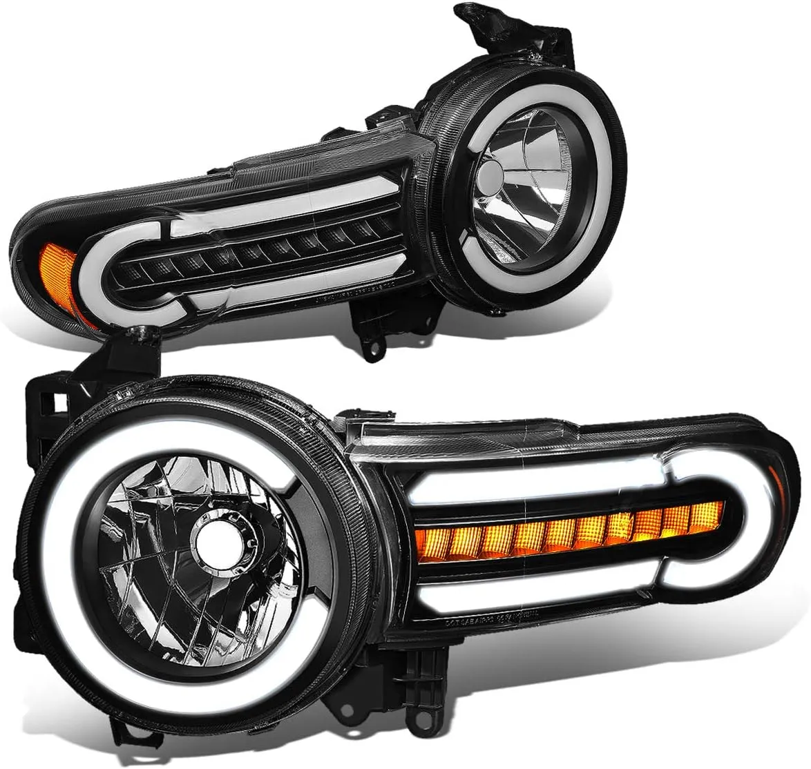 DNA MOTORING HL-LB-FJC07-BK-AM Black Headlights With LED DRL Sequential Turn Signal Compatible with 07-14 FJ Cruiser