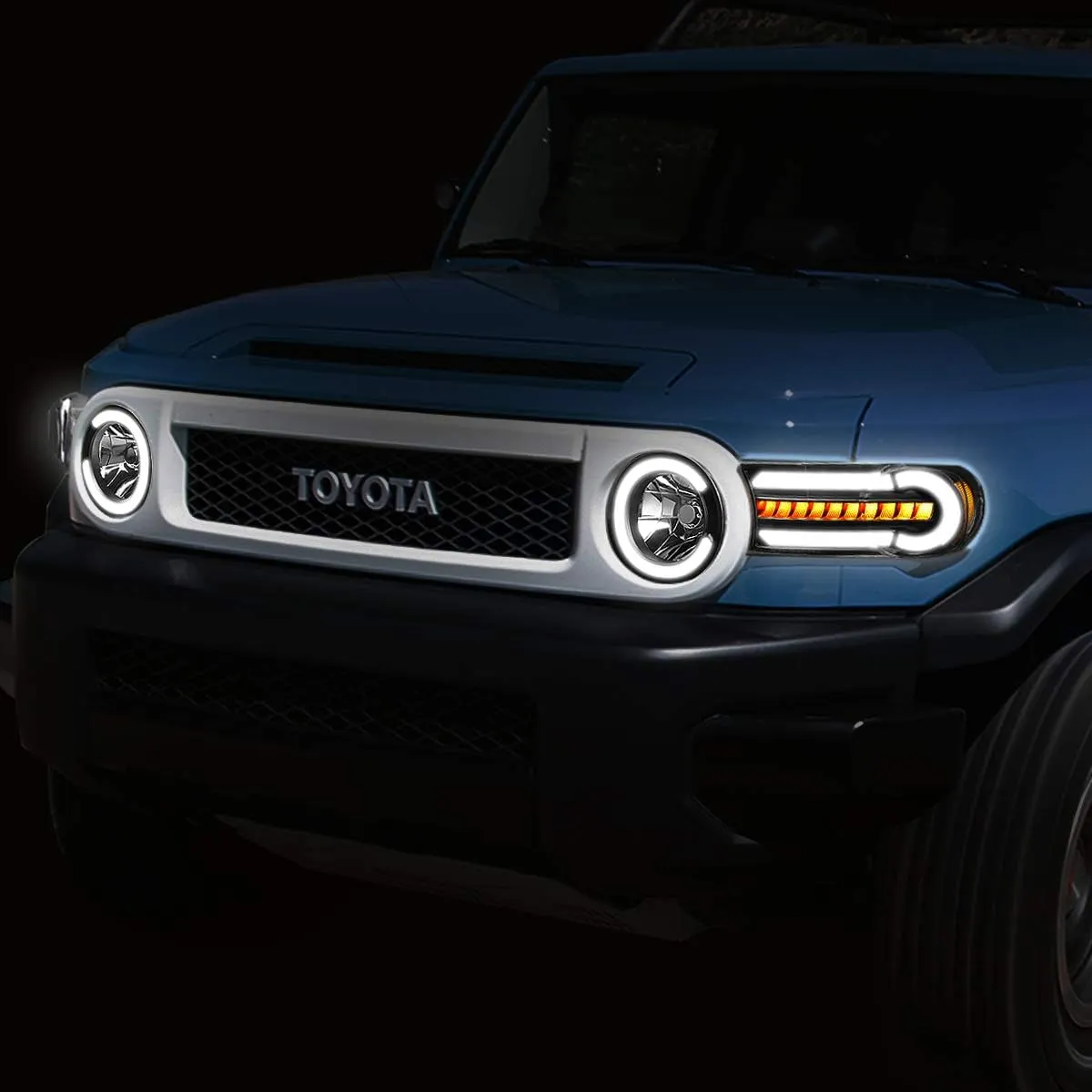 DNA MOTORING HL-LB-FJC07-BK-AM Black Headlights With LED DRL Sequential Turn Signal Compatible with 07-14 FJ Cruiser
