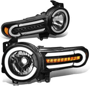 DNA MOTORING HL-LB-FJC07-BK-AM Black Headlights With LED DRL Sequential Turn Signal Compatible with 07-14 FJ Cruiser